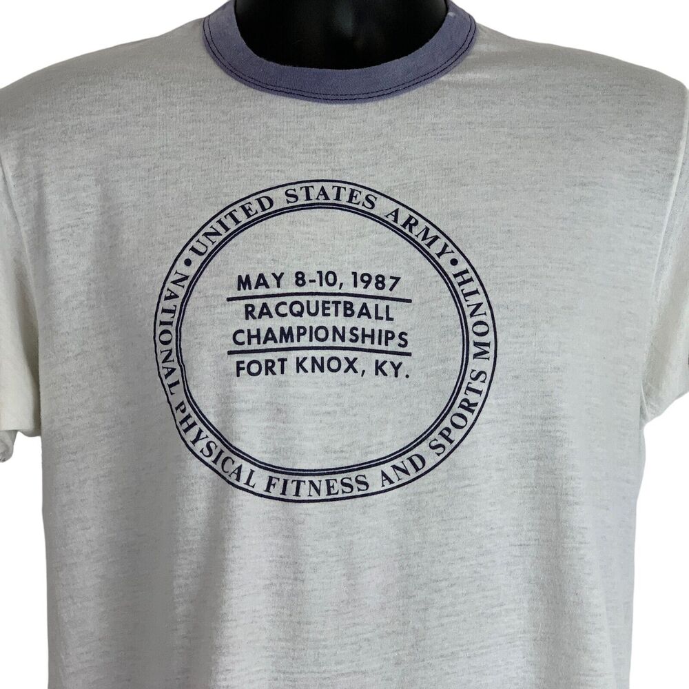 Vintage Racquetball Championships T Shirt Mens L Large White 80s Fort Knox Army